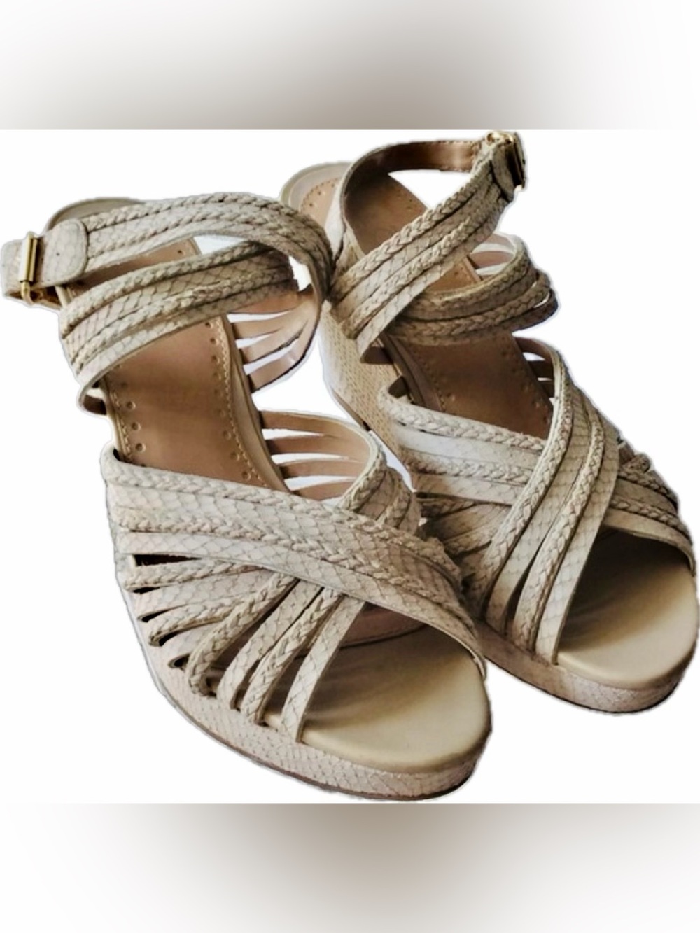 LOFT Braided Strappy Wedge Sandals in Pebble Stone